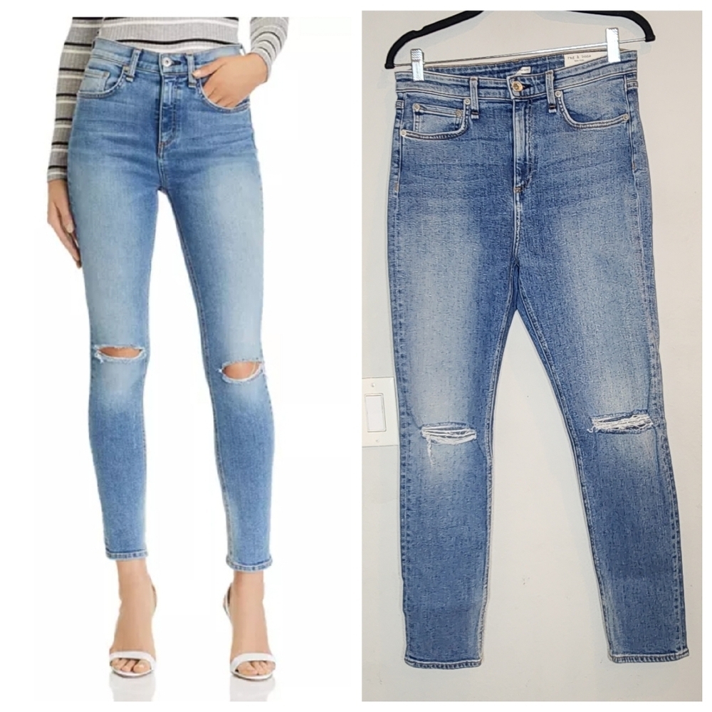 Rag & Bone Nina Tulsa Highrise Distressed Skinny Jeans Stretch Denim Size 29 8